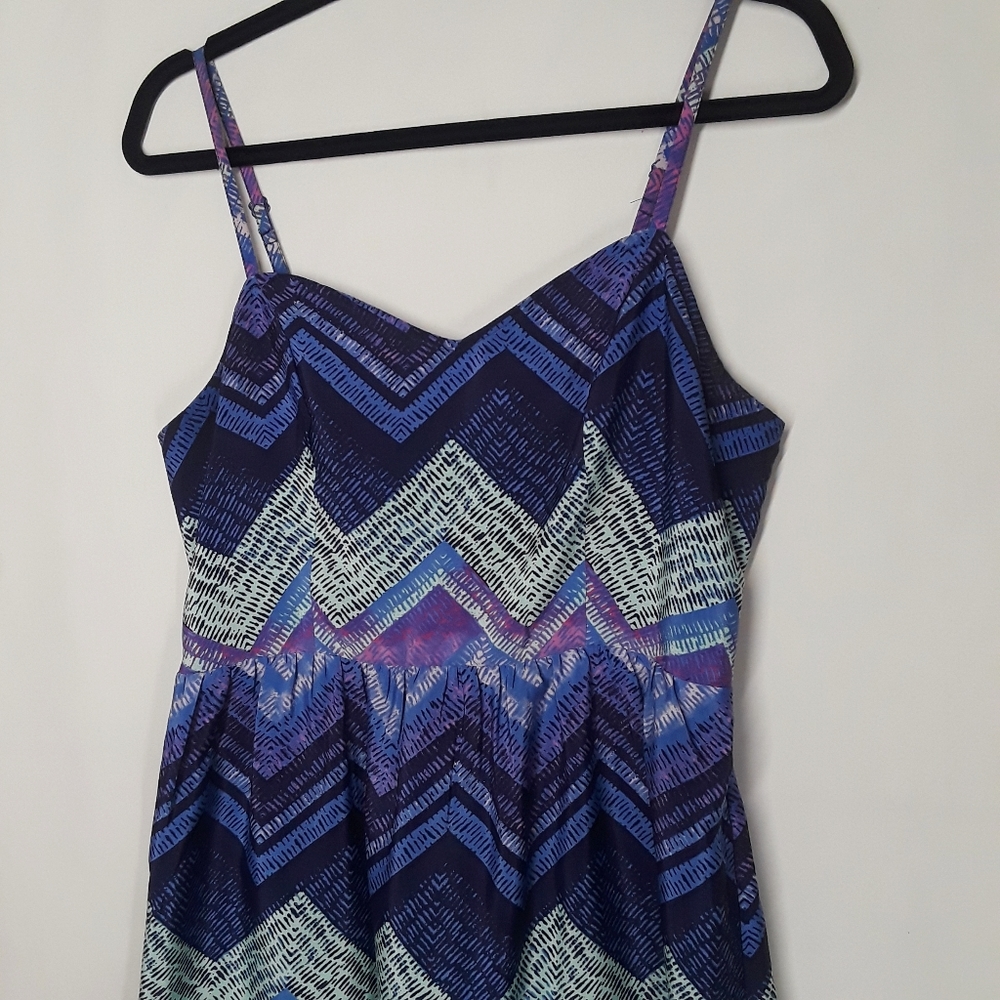 AEO AMERICAN EAGLE OUTFITTERS Blue Purple Chevron Print Sleeveless Dress 10 M - Picture 8 of 12
